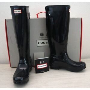 Hunter Men Sz 4 WMNs 5 Black Original Back Adjustable Gloss Tall Rain Boots